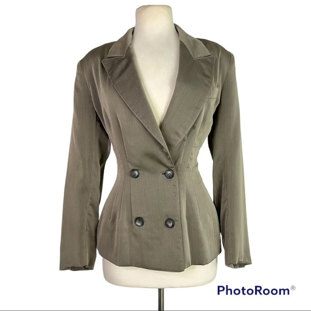 Ivan Grundahl Linea S Sheen Taupe Grey Double Breated Tailored Suit Blazer Large